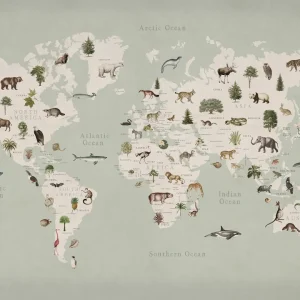 Rebel Walls – behang mural Animal world mint  R18441